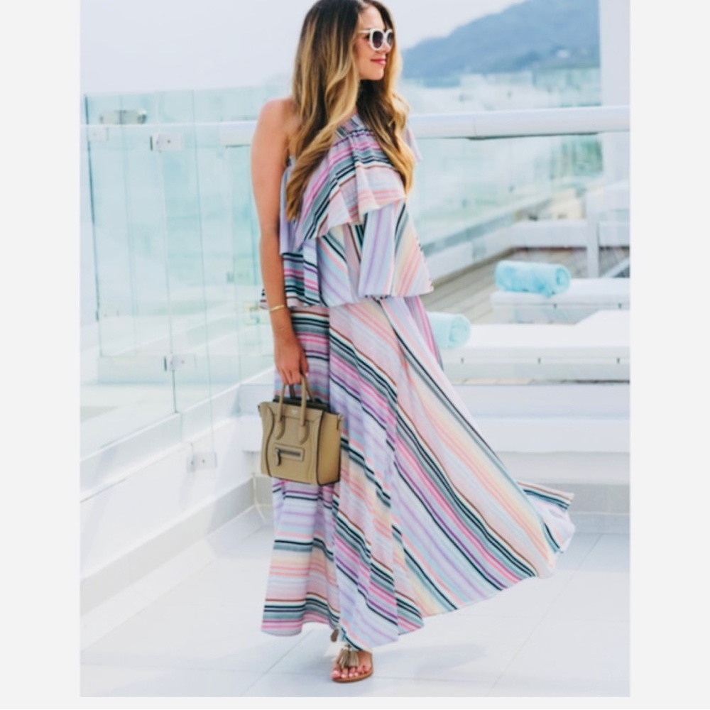 NWT ⬇️ Anthropologie Guapa Rainbow Ruffled Maxi Dress